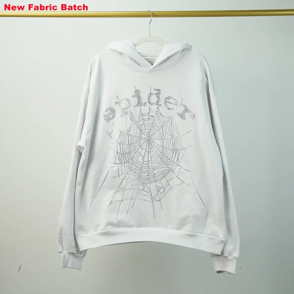 Sp5der Rhinestone Logo Hoodie White